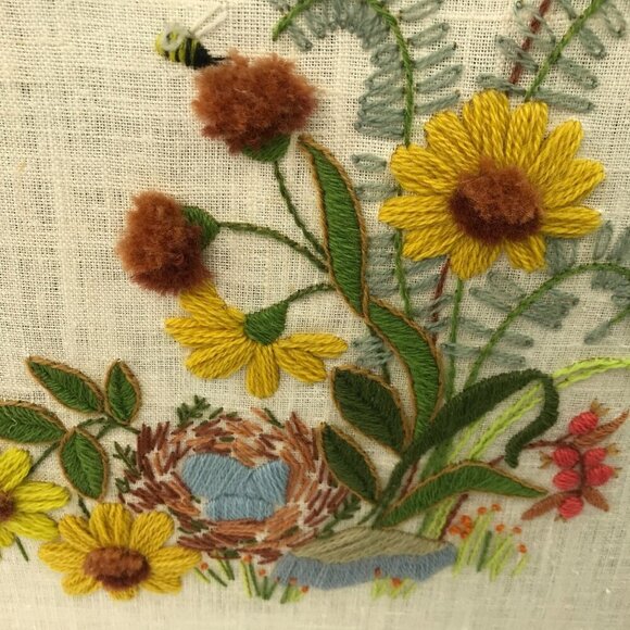 Vtg 80s Completed Life is Fragile Prayer Crewel Embroidery Bird Wall Hanging - Picture 11 of 16